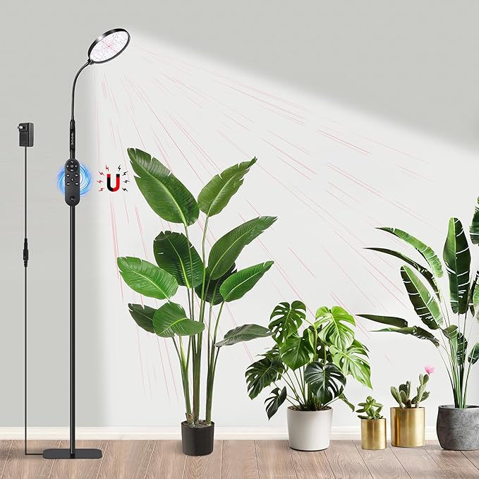 Grow Light for Indoor Plants Full Spectrum Floor Standing Plant Light Remote Control &amp 4/8/12/18H Timer 3 Modes 10 Dimmable Levels Stable Base for Tall Plants Succulents Herbs Black