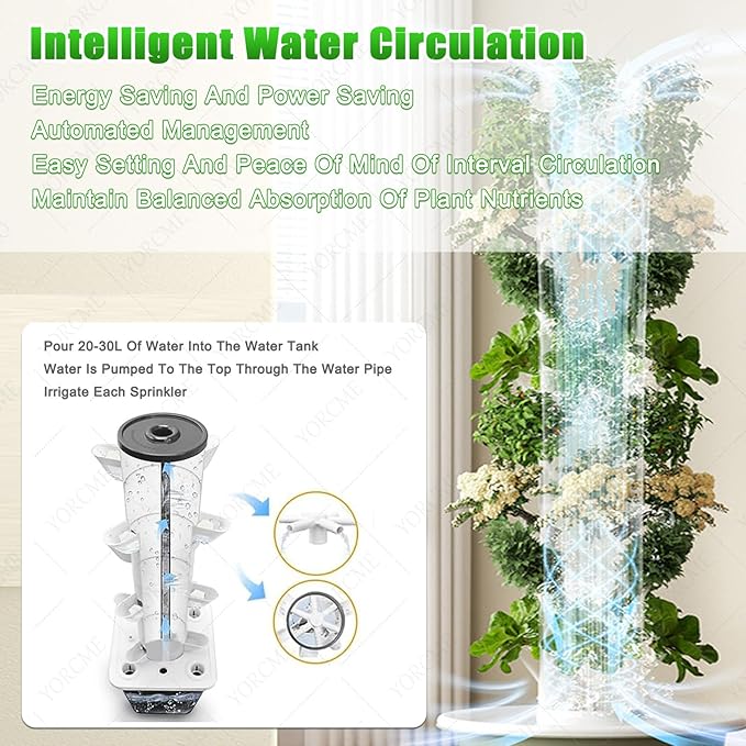 Patio Grow ColumnHydroponic Growing Systems Vertical Hydroponic Tower with Controller Garden Hydroponic Towerfor Indoor and Outdoor Use B(20Pots)