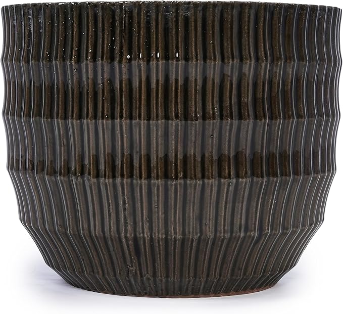 Handmade Dark Coffee Ceramic Planter Set of 4 (6.5 to 14.17 Length) IndoorOutdoor Flower Pot for Succulents Herbs by Window Couchside Breathable Clay with Drainage