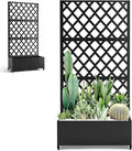 Metal Large Garden Bed with Trellis &amp Wheels Planter Box with Privacy Screen for Climbing Plants Privacy Planters for Patio 35 L Garden Boxes with Drainage Holes (Black Diamond)