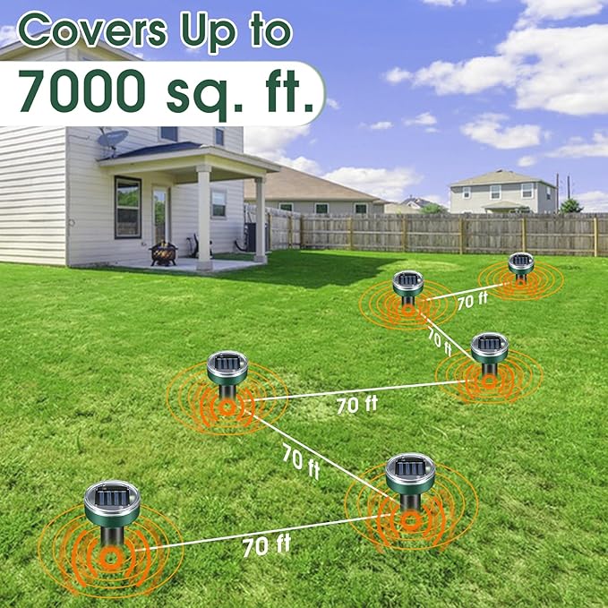 Mole Repellent for Lawns - Ultrasonic Gopher Repellent Solar Powered for GardenYard - Waterproof Sonic Mole Spike for SnakeChipmunkOutdoor Pest Control Vole Deterrent