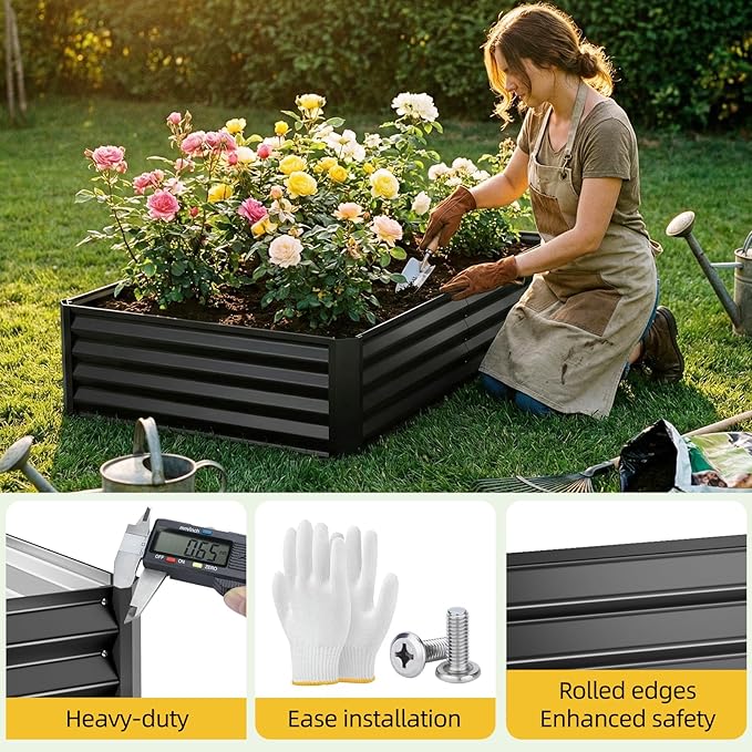 SUPERLELE 4x2x1ft(2 Pack) Black Metal Raised Garden Beds Thickened Color Steel Planter Box for Outdoor Vegetables &amp Flowers 48 L x 24 W x 12 H