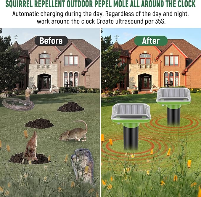 Mole Repellent Solar Powered2025 Upgraded Vole Repellent Ultrasonic Solar PoweredMole Repeller Outdoor for Lawns Garden YardGopher Trap Killer for GopherSquirrel(6 Pack)
