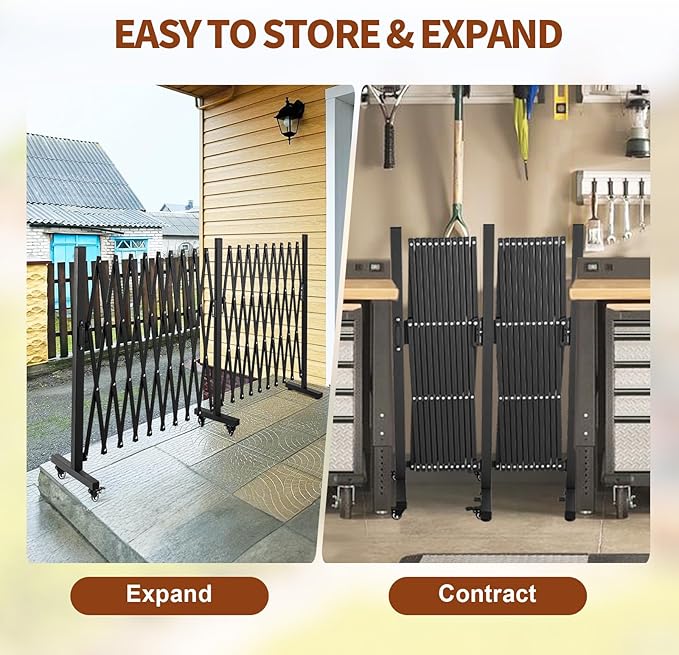 TECSPACE Aluminum Expandable Garden Fence Portable Barricade Gate with Casters Expansion Size 201×15.2×40.6 inches Adjustable Flexible Fence Mobile Barricade Safety Barrier