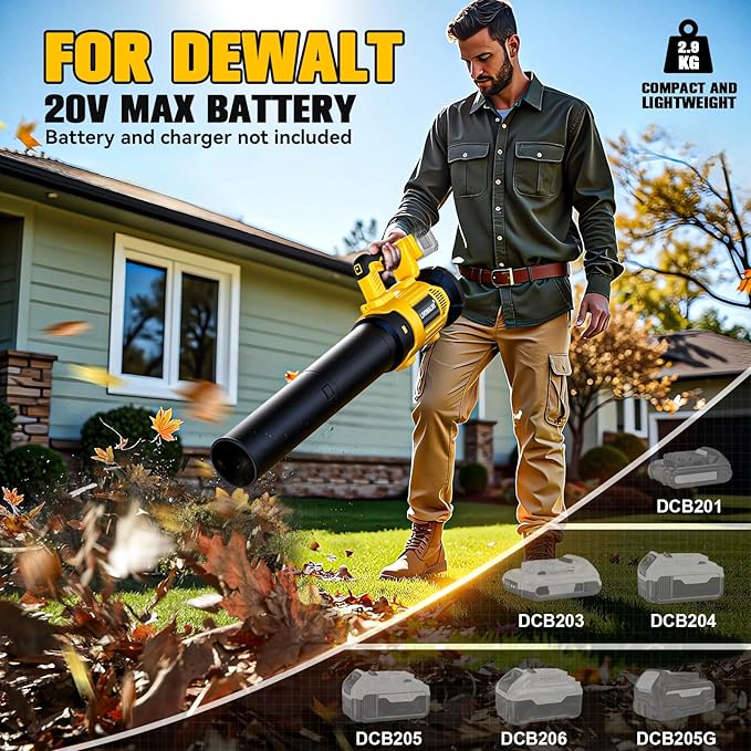 LIVOWALNY Cordless Leaf Blower Compatible with Dewalt 20V Battery Electric Leaf Blowers with 6 Speed Modes 500CFM 150MPH Lightweight Powered Leaf Blower for Patio Garden Cleaning (No Battery)