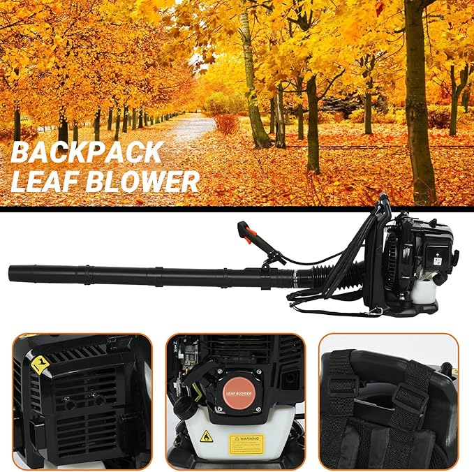 Backpack Leaf Blower 52CC 550CFM 2 Stroke Gas Leaf Blower Leaf Blower with Air Cooling Gasoline Backpack Leaf Blower Gas Powered Snow Blower for Outdoor (Black)
