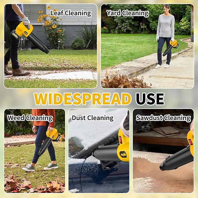 Leaf Blower Cordless with 2 x 4.0Ah Battery and Charger Battery Powered Cordless Leaf Blower with 3 Tubes Lightweight Handheld Small Leaf Blowers for Lawn Care Patio Yard Dust(Yellow)
