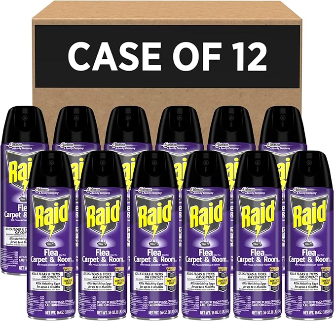 SC Johnson Professional Raid Flea Killer Plus Carpet &amp Room Spray Insecticide Aerosol Spray 16 oz 12 Count