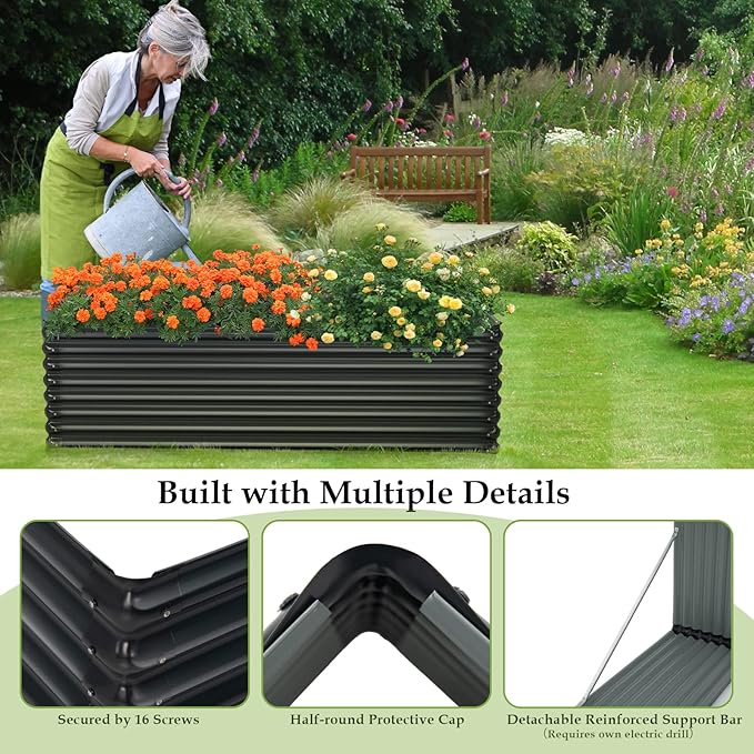 6x1.6x3.6ft Galvanized Raised Garden Bed Dual Use Metal Elevated Planter Box &amp Log Storage Rack Rectangular Planter Bed with Open Bottom Design for Vegetables Flowers (2)