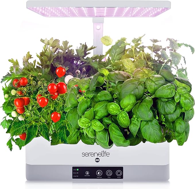 SereneLife Hydroponic Indoor Herb Garden Kit - 6 Pods Full-Spectrum Grow Light Adjustable Height Smart Plant System With Seed Pods