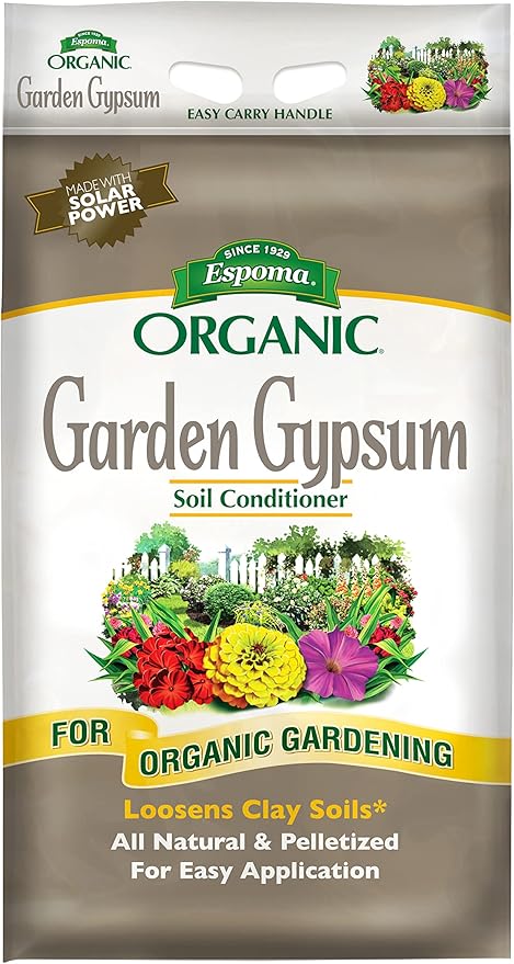 Espoma Organic Garden Gypsum Soil Conditioner All-Natural &amp pelletized mined Gypsum with no fillers or additives. Helps Loosen Clay Soil 36 lb. Bag Pack of one