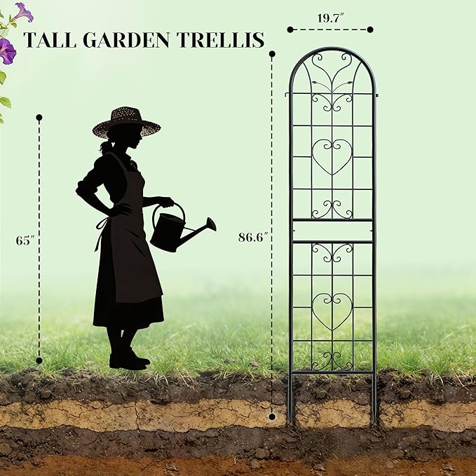 87x20 Inch Black Metal Garden Trellis Heavy Duty Outdoor Tall Plant Trellis for Climbing Rose Bush Clematis Jasmine Morning Glory Flowers &amp Vines 2 Pack