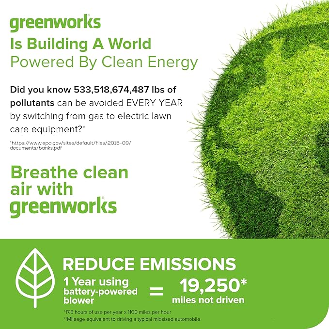 Greenworks 48V (24V x 2) Cordless Brushless Leaf Blower/Vacuum (520 CFM / 240 MPH) with Bag Powerful &amp Efficient for Yard Debris Cleanup Includes (2) 4.0Ah Battery &amp Dual Port Charger
