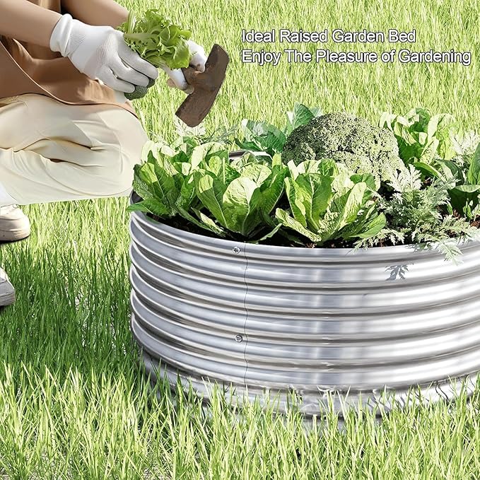 5 Pack 3x3FT Round Corrugated Galvanized Steel Raised Garden Bed Outdoor Metal Above Ground Garden Bed for Vegetables and Flowers Raised Beds for Gardening-3x3FTx10Inch