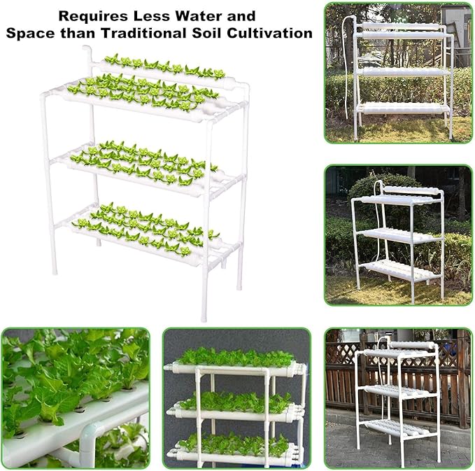 Hydroponic Grow Kit 3 Layer 90 Plant Sites Hydroponics Growing System 10 Food-Grade PVC-U Pipes Gardening System for Indoor Vegetable Flower and Fruit Growing