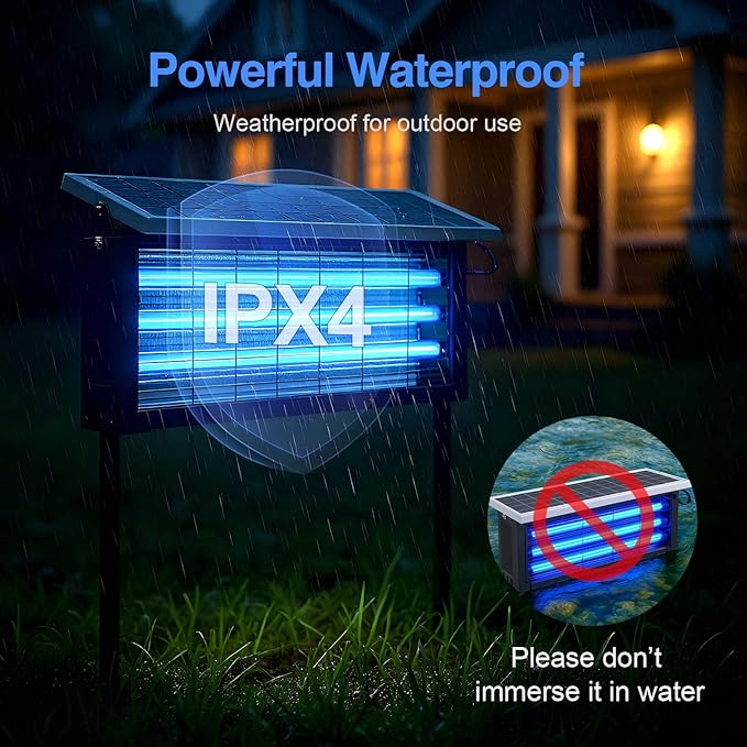 Solar Bug Zapper Outdoor 30W Large Mosquito Zapper Electric Mosquito Killer Outdoor Waterproof &amp Portable Fly Killer Rechargeable Flying Insect Trap for Patio Yard Garden Home Camping Bla