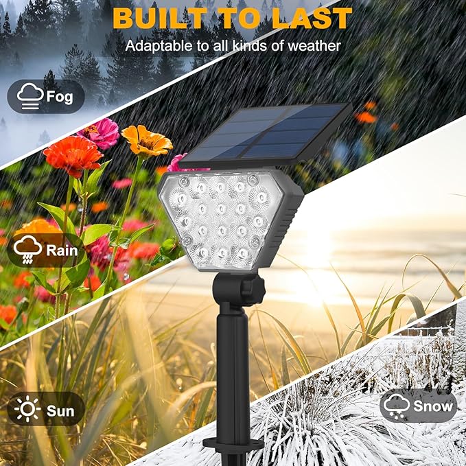 T-SUN Solar Lights Outdoor Waterproof IP65 12 Pack LED Solar Spot Lights Color Changing IP65 Waterproof Smart Auto On/Off for Outside Landscape Garden Yard Lawn Pathway Patio Driveway