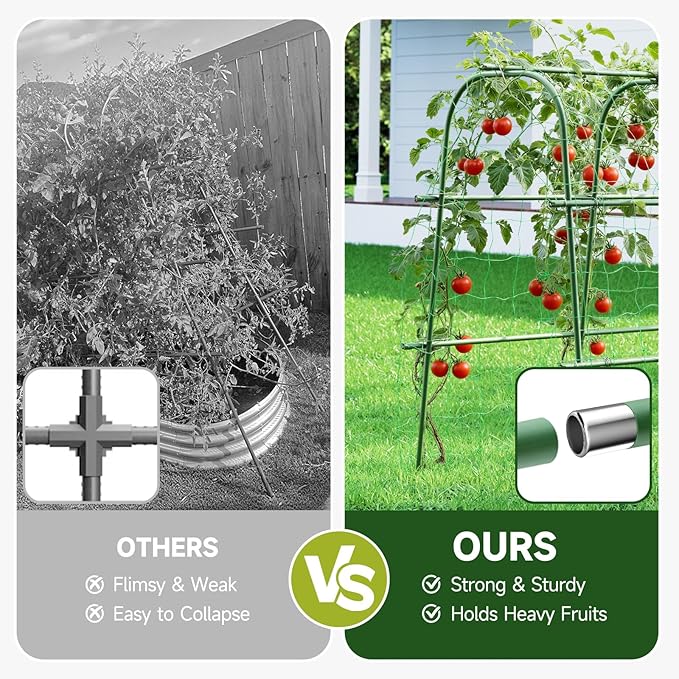 HIRALIY Cucumber Trellis for Climbing Plants Outdoor 4ft Tall Heavy Duty Metal Garden Arch Trellis Rustproof Plant Support Tunnel for Tomato Grape Bean Raised Bed and Vegetable Gardens Green