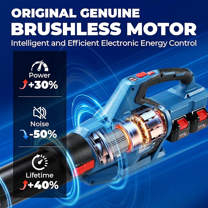 Dong Cheng Brushless Cordless Leaf Blower 40V Battery Powered Blower with 2 * 4.0Ah Batteries &amp Charger 650 CFM High-Efficiency Blower for Sidewalks Driveways Town Care Blowing Leaves and Sno