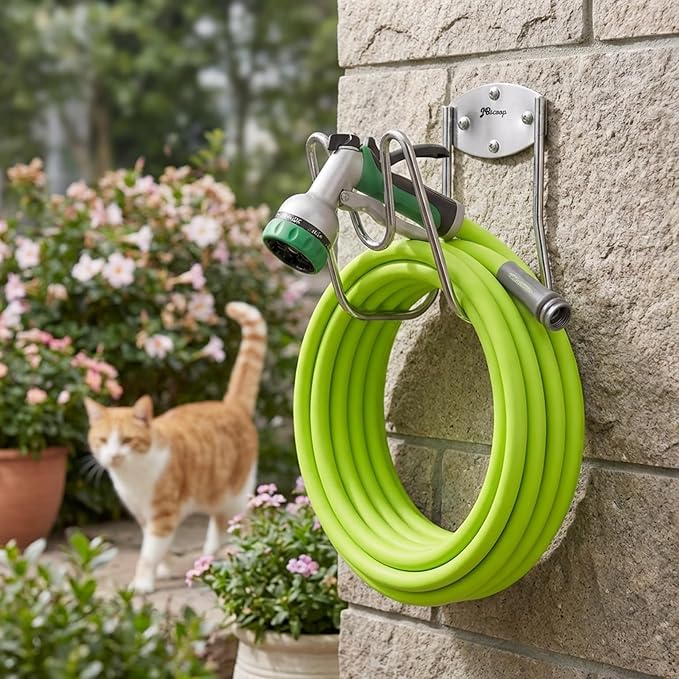 JBscoop Stainless Steel Garden Hose Holder Wall Mount – Silver SUS304 Hose Hanger for Indoor &amp Outdoor Use