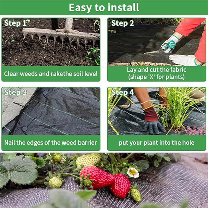 mupera 3x300FT Weed Barrier Fabric - Heavy Duty Polypropylene Black Commercial Ground Cover for Raised Beds/Driveway UV Resistant Weed Block Stops Weeds &amp Roots