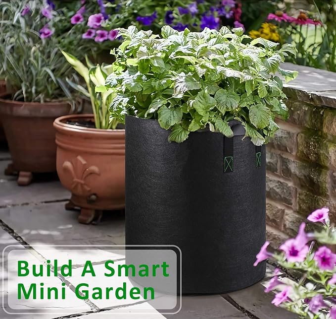 iGarden Grow Bags Tall 10 Gallon Grow Pots 6 Pack with Handles Heavy Duty 320G Thickened Nonwoven Fabric Plant Bag for Vegetables Black