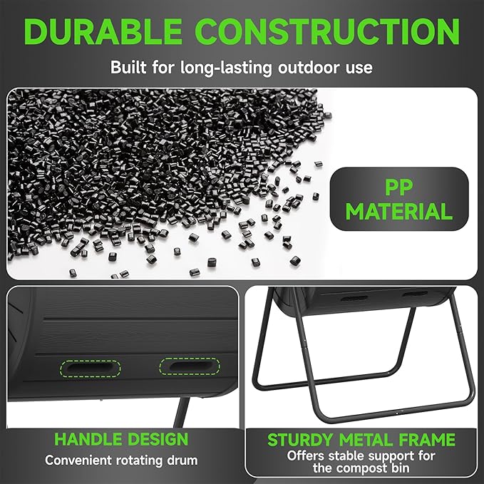 Compost Bin 43 Gallon Premium Compost Bin Outdoor for Gardeners Featuring a Durable Composter Tumbler Outdoor &amp High-Efficiency Compost Machine Functionality(Black)