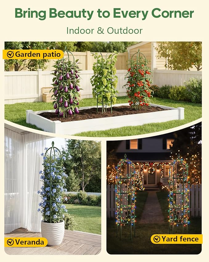 Joyhalo 2 Pack Trellis for Climbing Plants Outdoor 74 Inch High Adjustable Garden Trellis for Flowers Green Plastic Coated Steel Plant Stakes Use As Tomato Cage