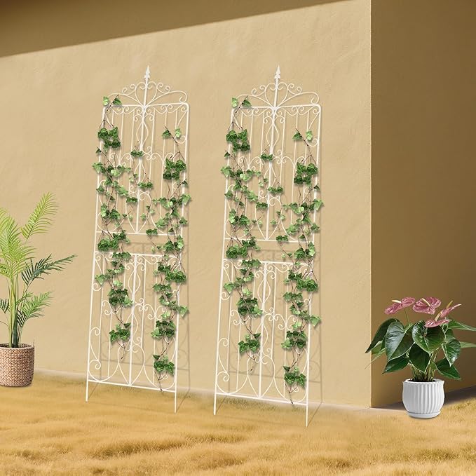2 Pack Garden Trellis 25x 93 Inch Climbing Plants Outdoor Trellis Iron Arched Garden Trellising Vegetables Vines Flowers Garden Trellises for Lawn Garden Backyard Climbing Plants (White)