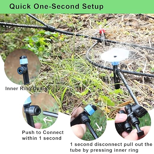 250FT Drip Irrigation Kit – 2026 New Quick-Connect Micro Irrigation System with 1/4'' 1/2'' Tubing Locking Nozzle Emitters Adjustable Misting Sprayers for Gardens LawnsRaised Beds and Greenhouses