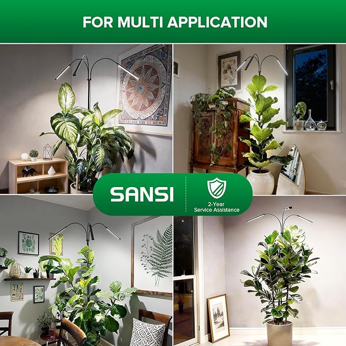 SANSI Grow Lights for Indoor Plants 45W Plant Lights for Indoor Growing High PPFD Full Spectrum 4/8/12H Timer 4-Level Dimmable 79-90 Height Adjustable for Large Tall Plants Upgraded Stakes