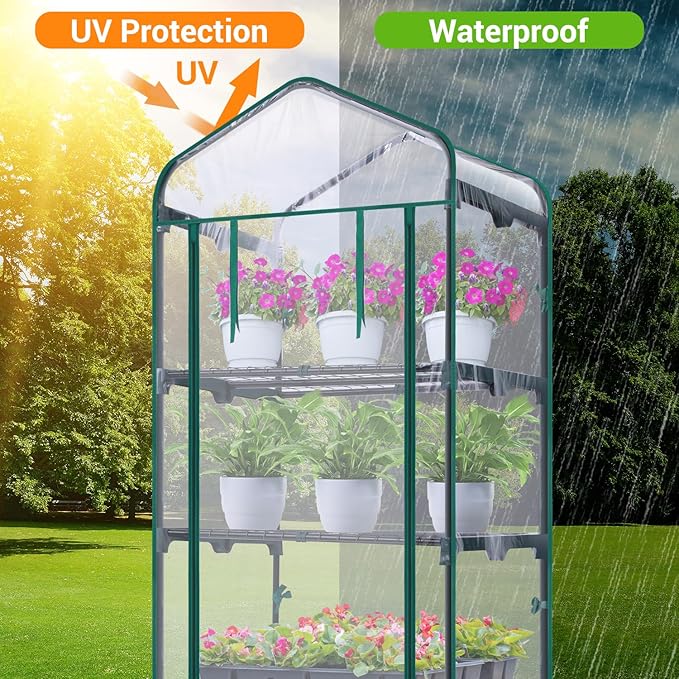 Mini Greenhouse for Outdoors Indoor: Ohuhu Small Plants Green House with 5 Tier Shelves Portable Plastic Greenhouses with Heavy Duty Transparent PVC Cover for Garden Patio Backyard Porch Balcony