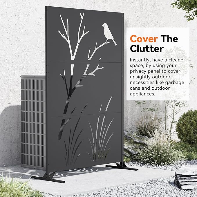 Modern Shade 4x6 FT Metal Privacy Screen with Artistic Modular Designs Decorative Patio Privacy Fence &amp Garden Divider Freestanding Outdoor Metal Fence Panel Weather-Resistant (Perch &amp Meado