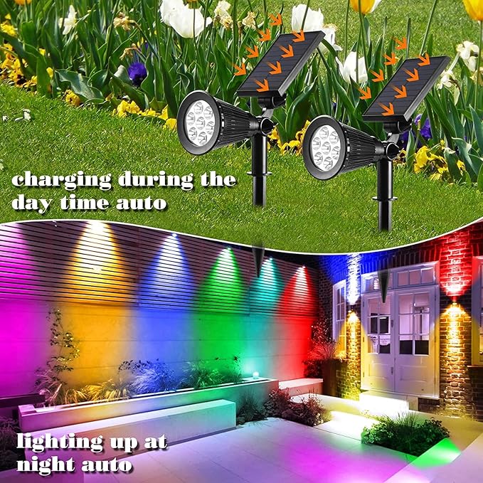 Solar Landscape Lights 7 LED Solar Spotlights 2 in 1 Security Light Solar Lights Outdoor Waterproof for TreePatioYard (Blue)