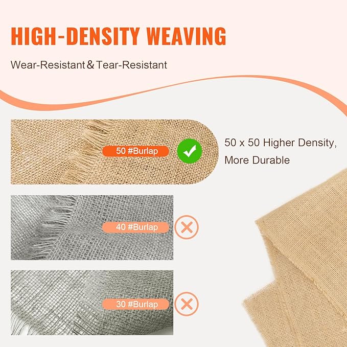 VEVOR Burlap Fabric Roll 40” x 75 ft &amp 45 x 45 High Density Wide Natural Burlap Fabric Rolls Jute Fabric Burlap Tree Wrap Roll for Decor Crafts Wedding Gardening Plant &amp Tree Winter Cov