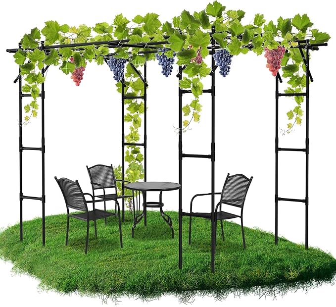DoCred Large Garden Arch Trellis for Climbing Plants 87 H x 118 L x 79 W Large Grape Vine Trellises Arch Arbor Gazebo Grape Trellis for Outdoor Courtyard and Garden Decoration Black