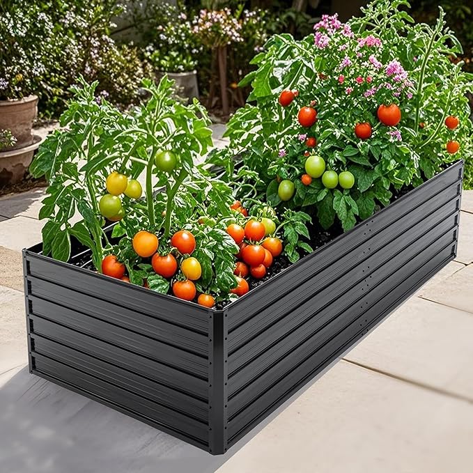 Galvanized Raised Garden Bed Kit Outdoor 8x4x2 FT Metal Planter Boxes Set Large Rectangle Planters Garden Vegetable &amp Flower Beds for Herbs Fruits Planting Backyard Patio (8X4X2FT)