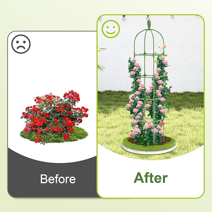2 Pack Garden Obelisk Trellis 70IN Tall Plant Support for Climbing Vine Metal Covered Plastic Rustproof Heavy Duty Rose Trellis Indoor Outdoor (Green 70 * 11.8 * 11.8IN（H*W*L）)