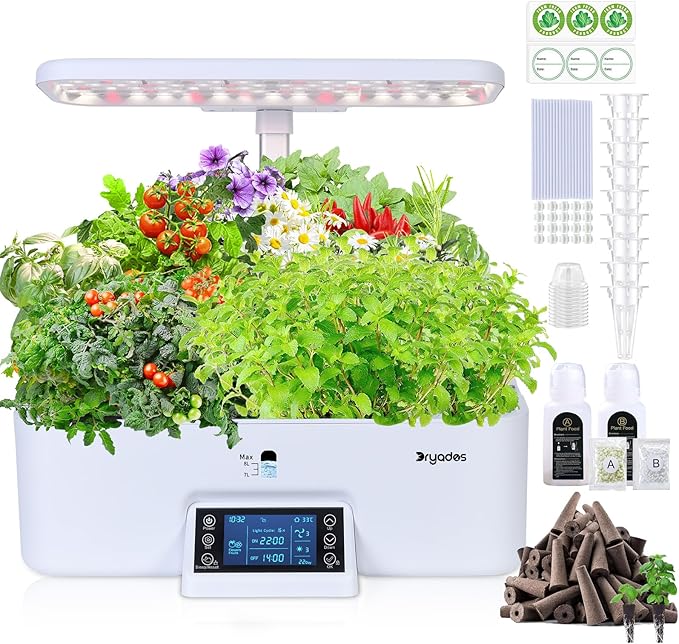 17-Pods Hydroponic Growing System with 24W Full-Spectrum Cooling Grow Light &amp Smart Control Panel Seed Pods kit for Indoor Garden