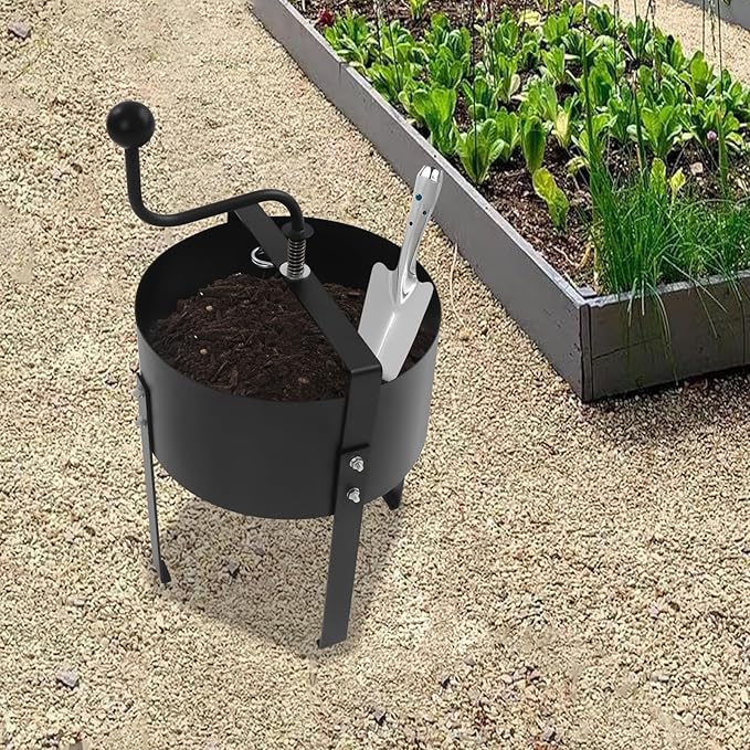 Rotary Soil Sifter Compost Sieve 13 Sifting Filter with 0.39 Inch Mesh Sifting Garden Potting Sifting Mesh Rock Sand Screen with Shovel and Gloves