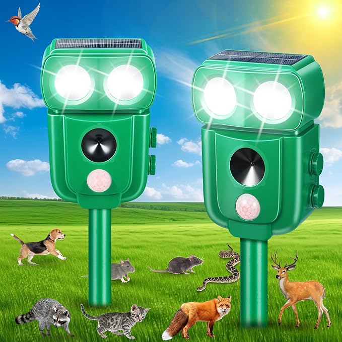 2026 Upgraded Solar Ultrasonic Animal Repellent Outdoor Raccoon Fortress Pro with Motion Sensor &amp LED Flashing Light Waterproof Cat Repellent Outdoor Deer Deterrent for Yard Garden Orchard 2 Pa