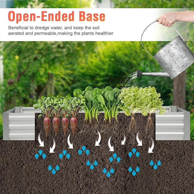 PayLessHere Galvanized Raised Garden Bed Outdoor Elevated Planter 6x3x1FT Vegetable Flower and Herb Planter Box Kit with Galvanized Steel and Metal Pole Reinforcement(Silver)