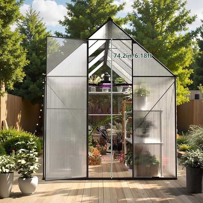 Green House for Outside Greenhouse for Outdoor Walk-in Garden Greenhouses Heavy Duty Polycarbonate Greenhouse Backyard Green Houses (6x12)