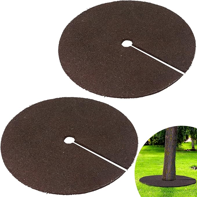 Peryiter 2 Pcs 36 Rubber Mulch Tree Ring Heavy Duty Tree Weed Barrier Ring Protectors Mulch Mat Landscaping Round Root Barrier for Weed Grass Control Root Protection (Brown)