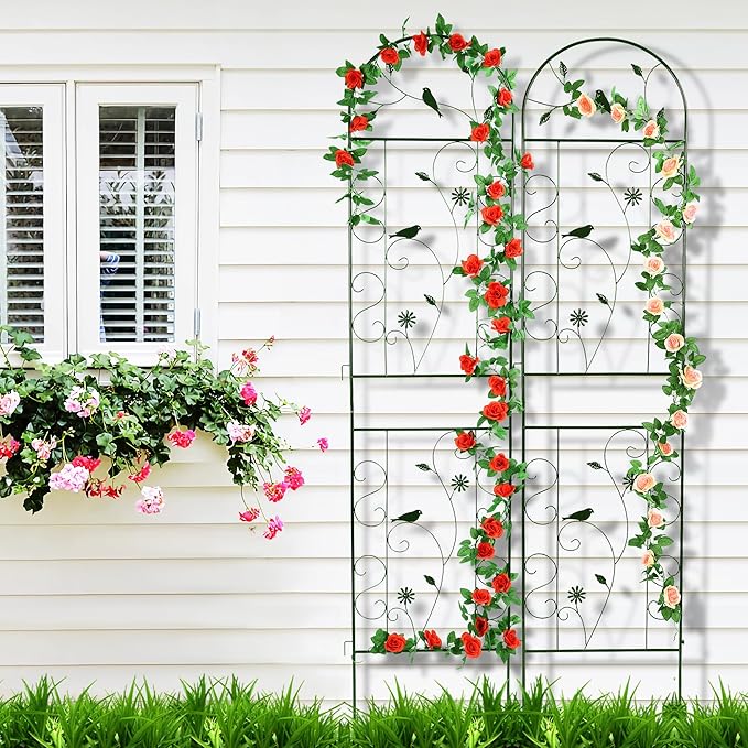 Metal Garden Trellis for Climbing Plants 4 Pack 86.5 x 19.7 Black Plant Trellis Outdoor Clematis Rrellis Outdoor Arched Decoration Suitable for lawns Gard Black