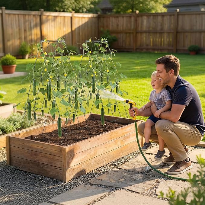 VEVOR Cucumber Trellis 46 High Foldable A-Frame Garden Trellises for Raised Bed 4 Panels Metal Rustproof Outdoor Climbing Plant Support with 2 Plant Bags for Vine Peas Beans Tomato Flowers