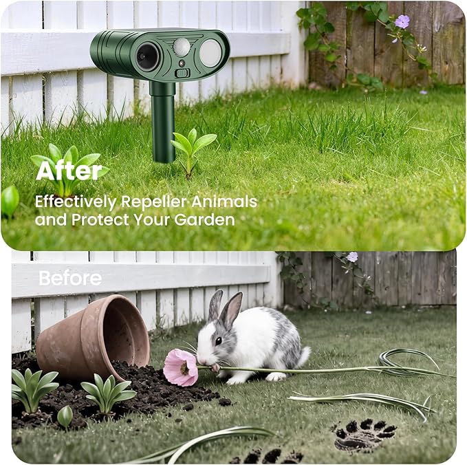 2026 Upgraded Solar Ultrasonic Animal Repellent Outdoor Deer Cat Repellent with Motion Sensor Flash LightIP65 Waterproof Repeller Keep Rodent Squirrel Raccoon Opossum Skunk Out of Yard Farm (2)