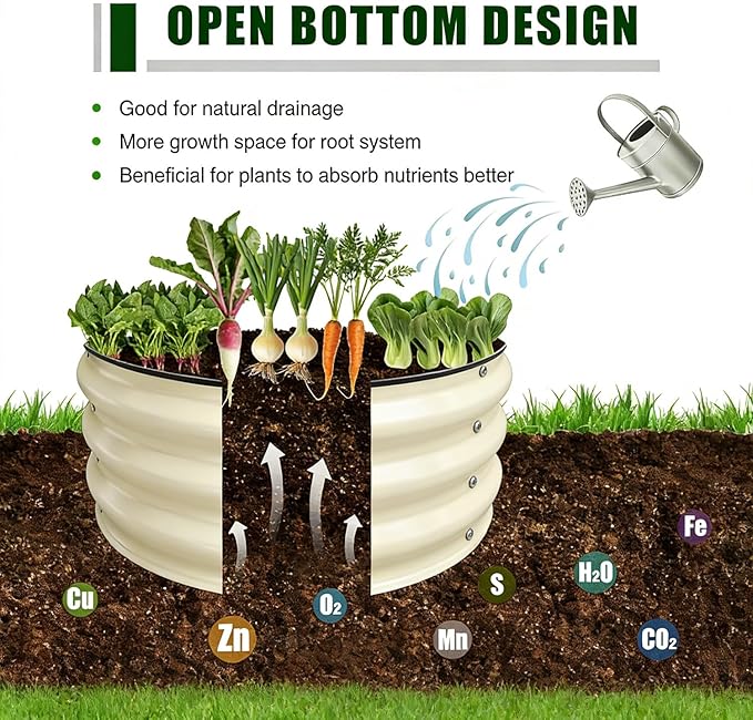 GrowHaus 2Pack 2x2x1FT Galvanized Raised Garden Bed Planter Boxes Outdoor Round Metal Garden Beds for Planting Vegetables Flowers Herbs White