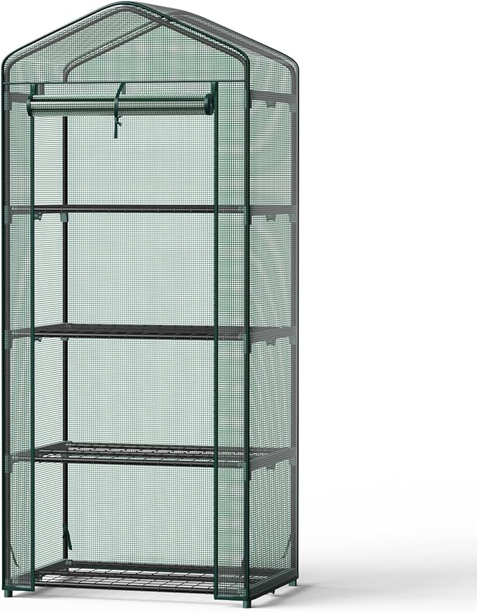 OLIXIS Greenhouse 27×19×63 4 Tier Portable Green House with Durable PE Cover Roll-up Zipper Door Small Greenhouses for Indoor Outdoor Balcony Porch Garden Patio Backyard Green Houses (Green)