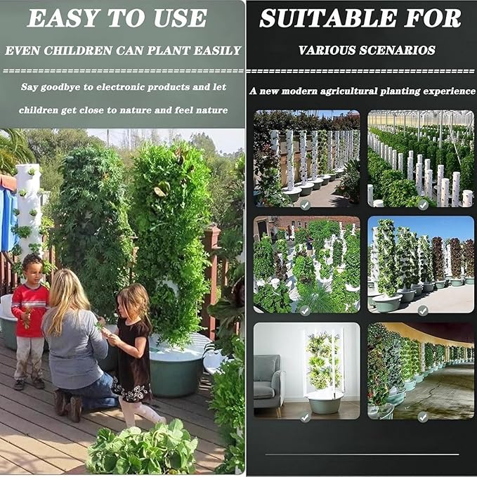 Hydroponics Growing System Tower Vertical Garden Planter Indoor Smart Garden Kit Hydroponics Growing System Kit Tower with Pump and Movable Water Tank